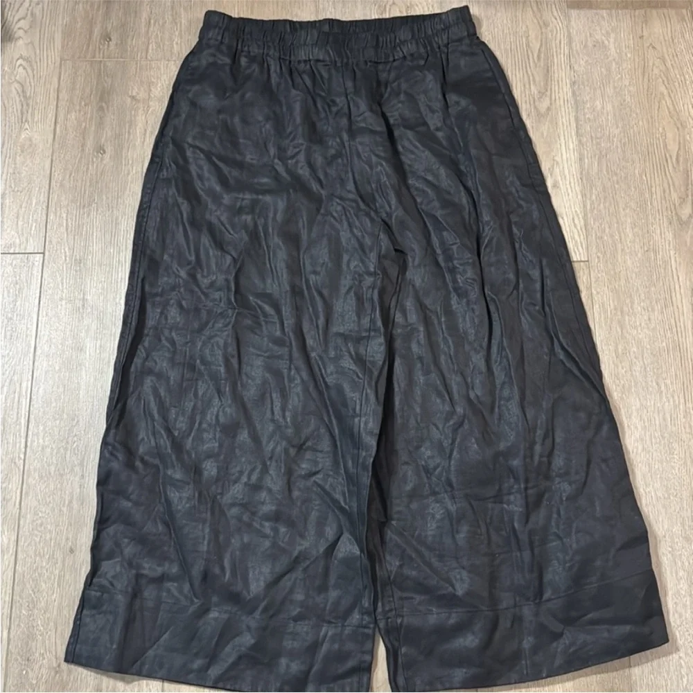 NEW! Banana Republic Black High-Rise Wide-Leg Linen Pull-On Ankle Pant 🩷 #772659